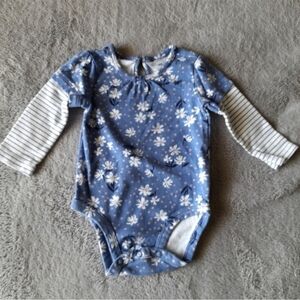 Carter's Blue Floral and Striped Sleeve Bodysuit